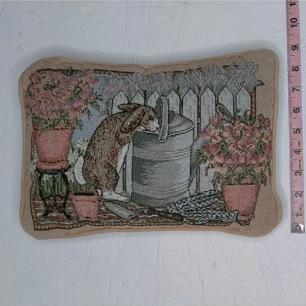 Grannycore Cottagecore Easter Tapestry Bunny Watering‎ Can Floral Pillow